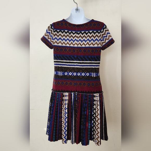 LONDON TIMES Multi Print Short Sleeves Pleated Knit Dress Size 2P - Picture 4 of 11